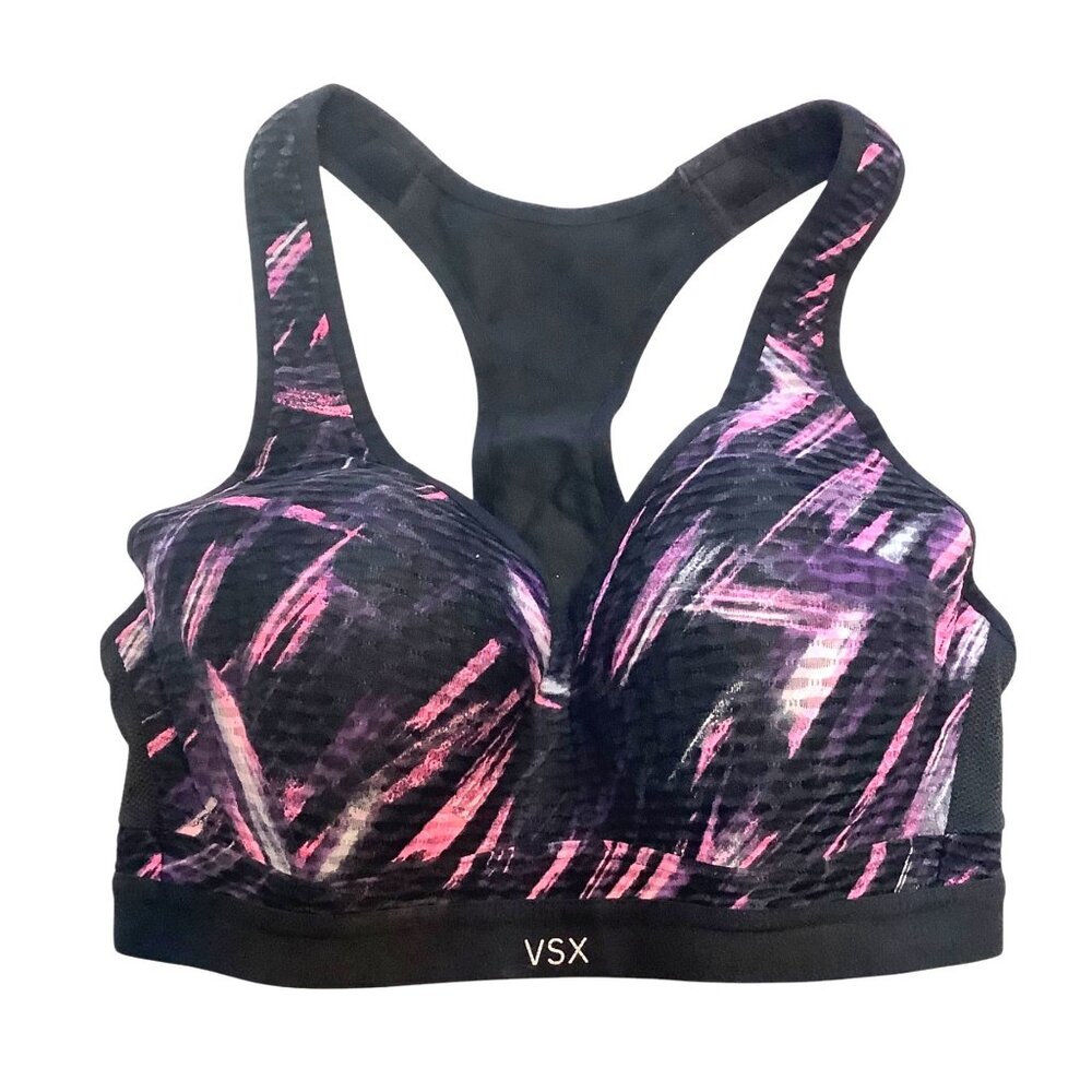Victorias Secret VSX Sport‎ Black Pink Racerback Sports Bra 32D Nylon Blend